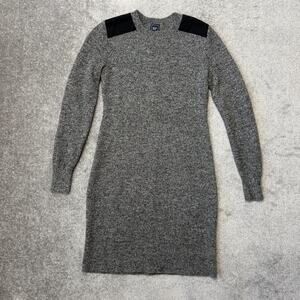 Gap Sweater Dress Womens Small Merino Wool Shoulder Patch Pullover Gray Black